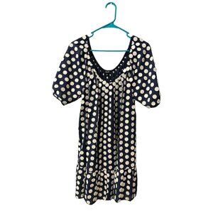 Madewell Navy & White Polka Dot Puff Sleeve Dress or Tunic Top Size L Ruffle